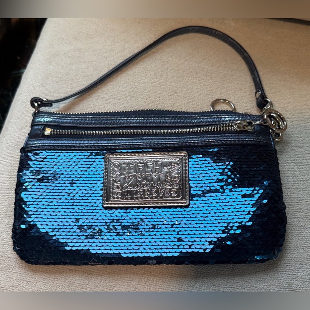 RARE Y2K Coach Poppy Sequin Purse/Wristlet Sapphire Blue “ SPECIAL EDITION “